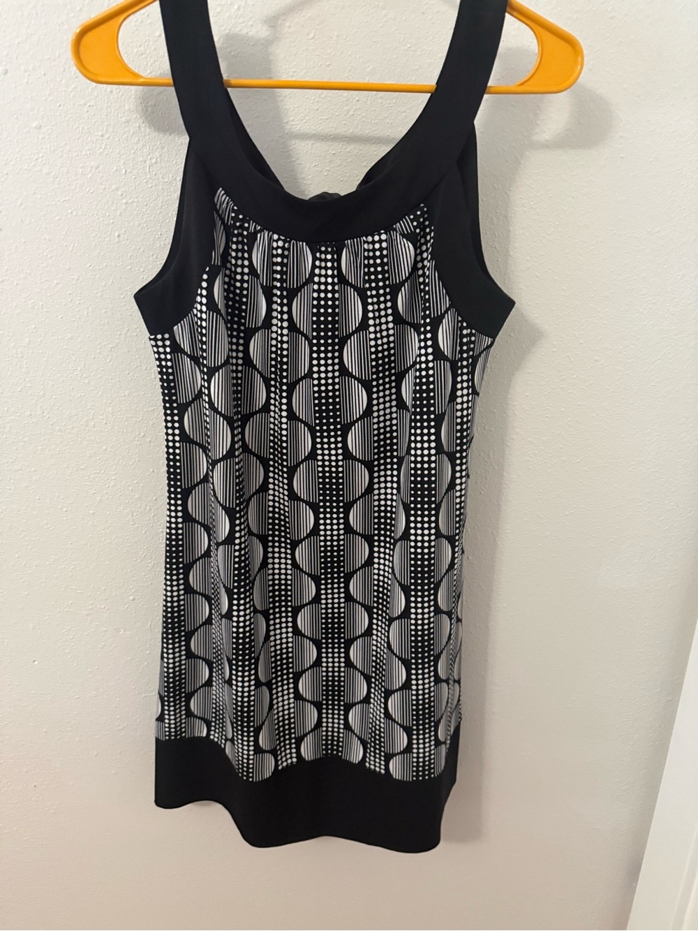 Source Unknown Black & White Geometric Tank Dress